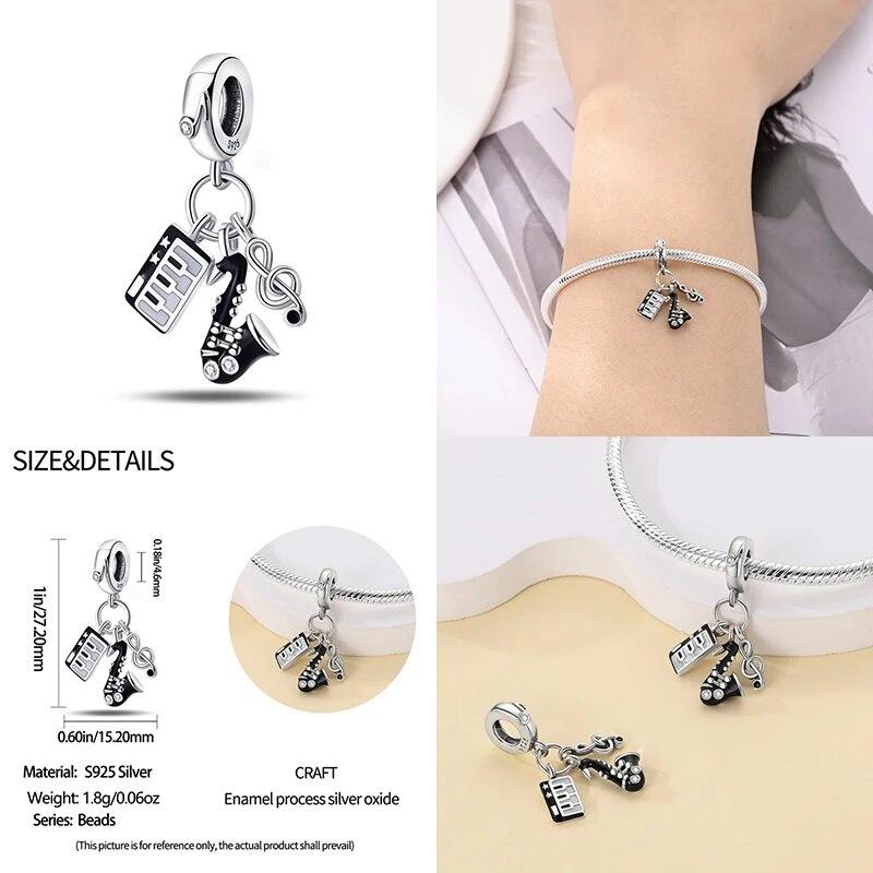 Novità Elementi Musicali Set da Tre Pezzi Perline Charm Si Adatta Nuovo Bracciale Argento 925 Donne Ciondolo Perla Gioielli Regalo