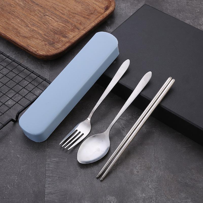 3PCS Cutlery Set Place Setting Dinnerware Tableware Stainless Steel Spoon Fork Chopsticks Kit with Case