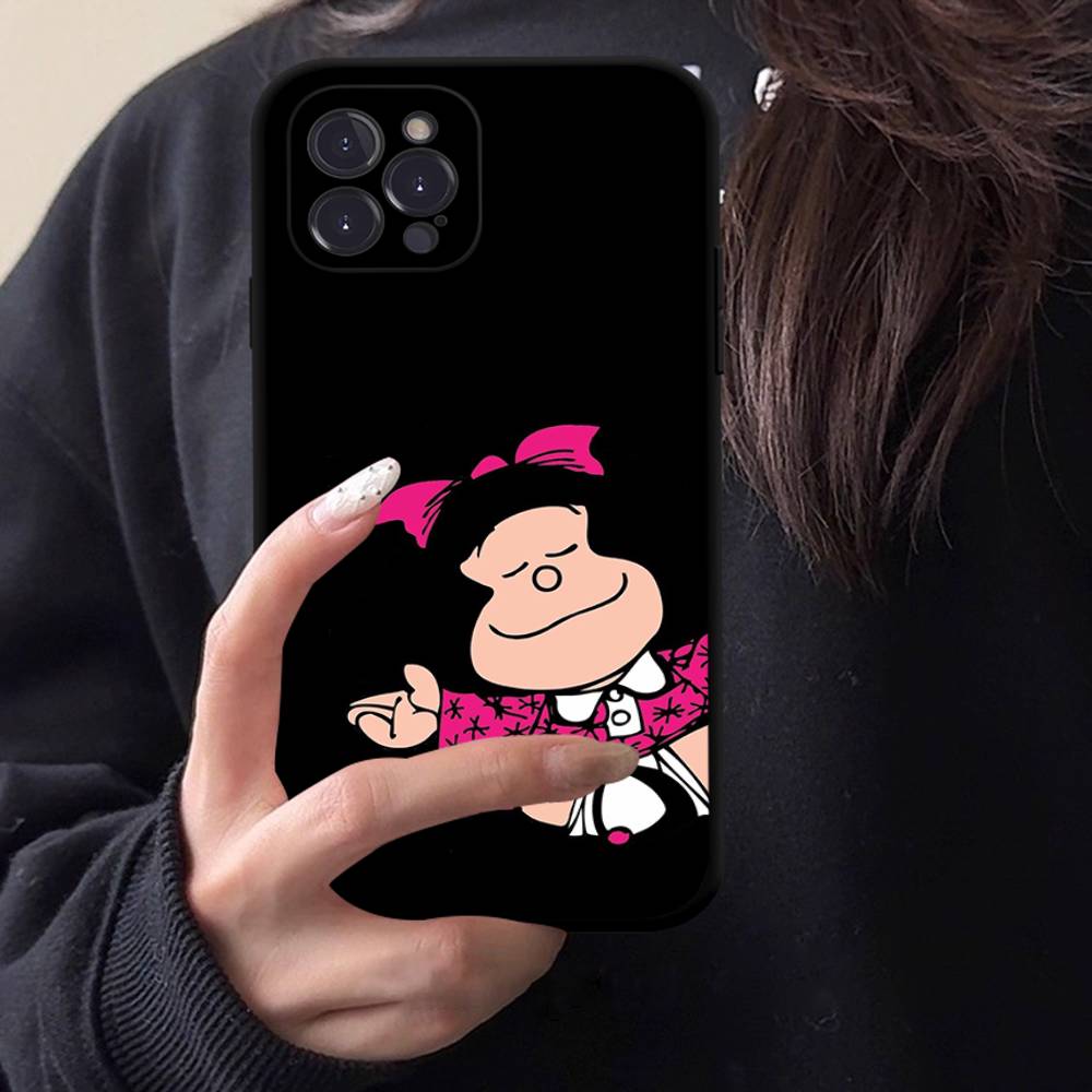 Hot Mafalda Black Silicone TPU Phone Case For Iphone17 Air 16 15 14 13 12 Pro 11 Pro Max Plus Protective Lens Cover Case