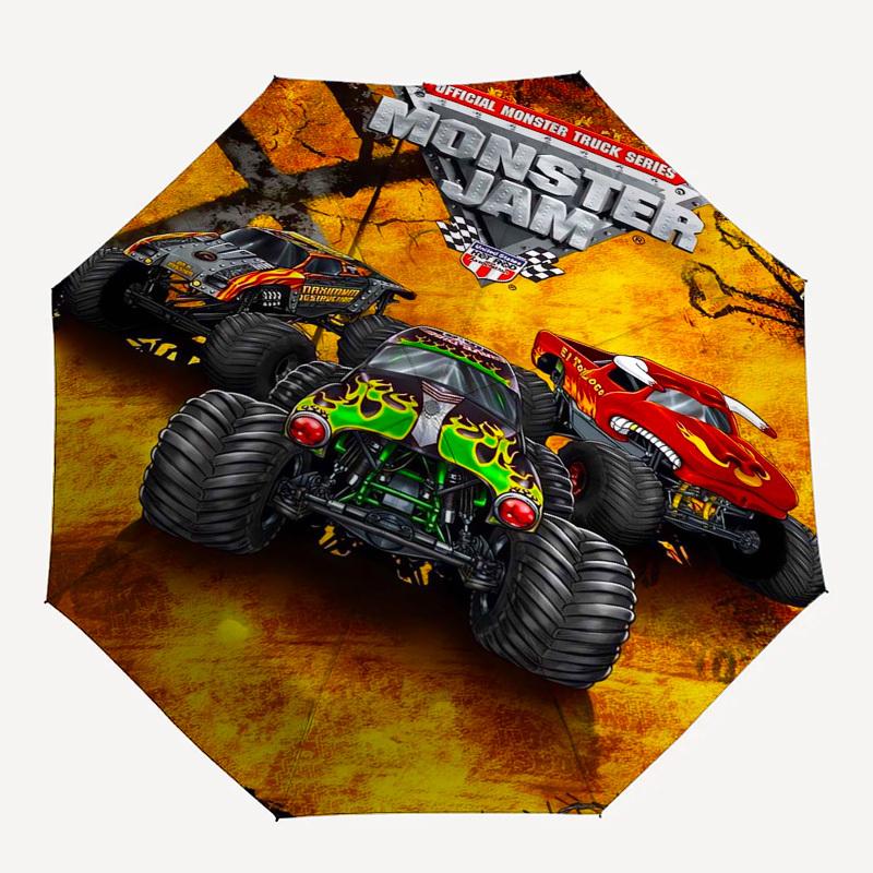 Monster Jam, Monster Trucks Themed Automatic Opening and Closing Umbrella, Compact Travel Umbrella, Lightweight and Portable, Suitable for B