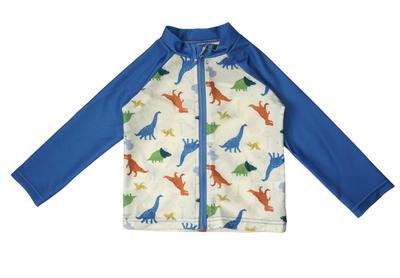 Takihyo Dinosaur Rash Guard with Sleeve Switches, Front Opening, White, Size 130