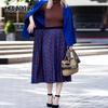 Spring Summer Women Floral Printed Pleated Skirts High-waisted Vintage Bohemian Ruched Fashion Casual Long Skirt Faldas