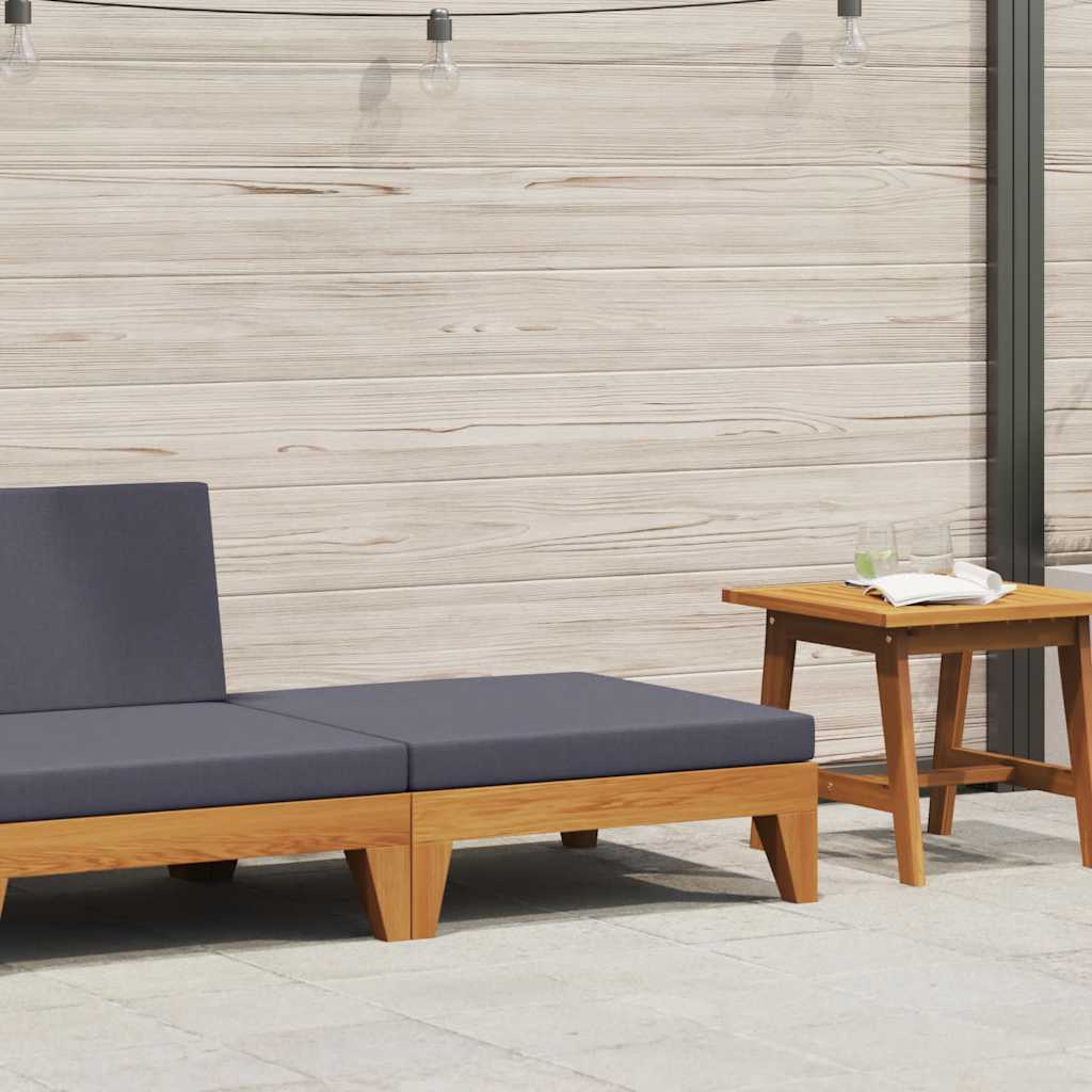 Modular Footstool with Dark Gray Cushion Solid Acacia Wood