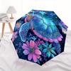 Sea Turtle, Floral Fantasy Automatic Folding Umbrella  8 Ribs, Durable Iron Frame, Bright Color Pattern Compact Travel Umbrella, Suitable Fo