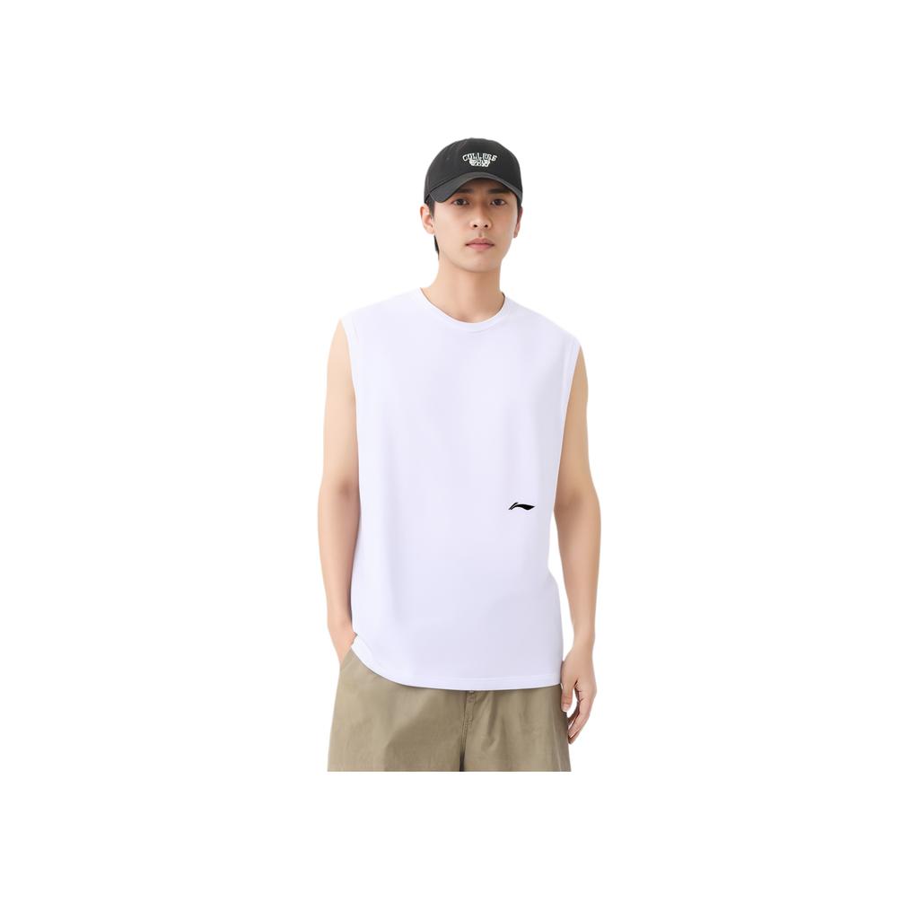 Li Ning Sports Lifestyle Series Logo Print Quick-Dry Round Neck Vest Men Tops White YVSU023-1