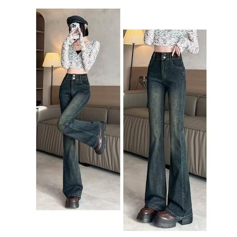 

Women s 2024 Influencer Micro Flare Zipper Jeans in Washed Denim Blue XL