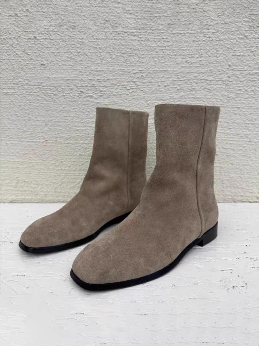 

Sheepskin version~ New Korean version niche high-end suede short western boots women s flat-bottomed super soft autumn and winter single boots 41