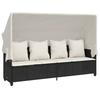 Sun Lounger with Canopy and Cushions Black Poly Rattan
