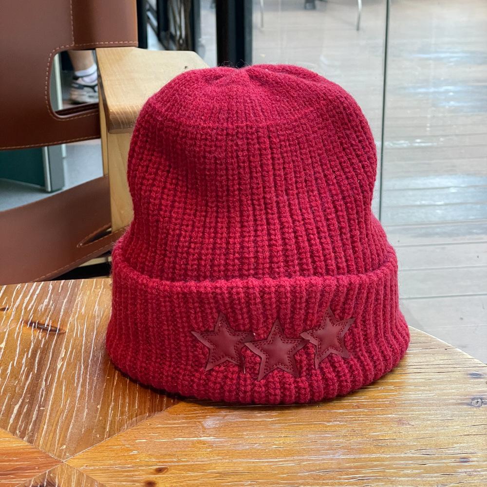 Knitted hat for women Korean style fashion national style five pointed star small face showing thickened warm woolen hat for men trendy