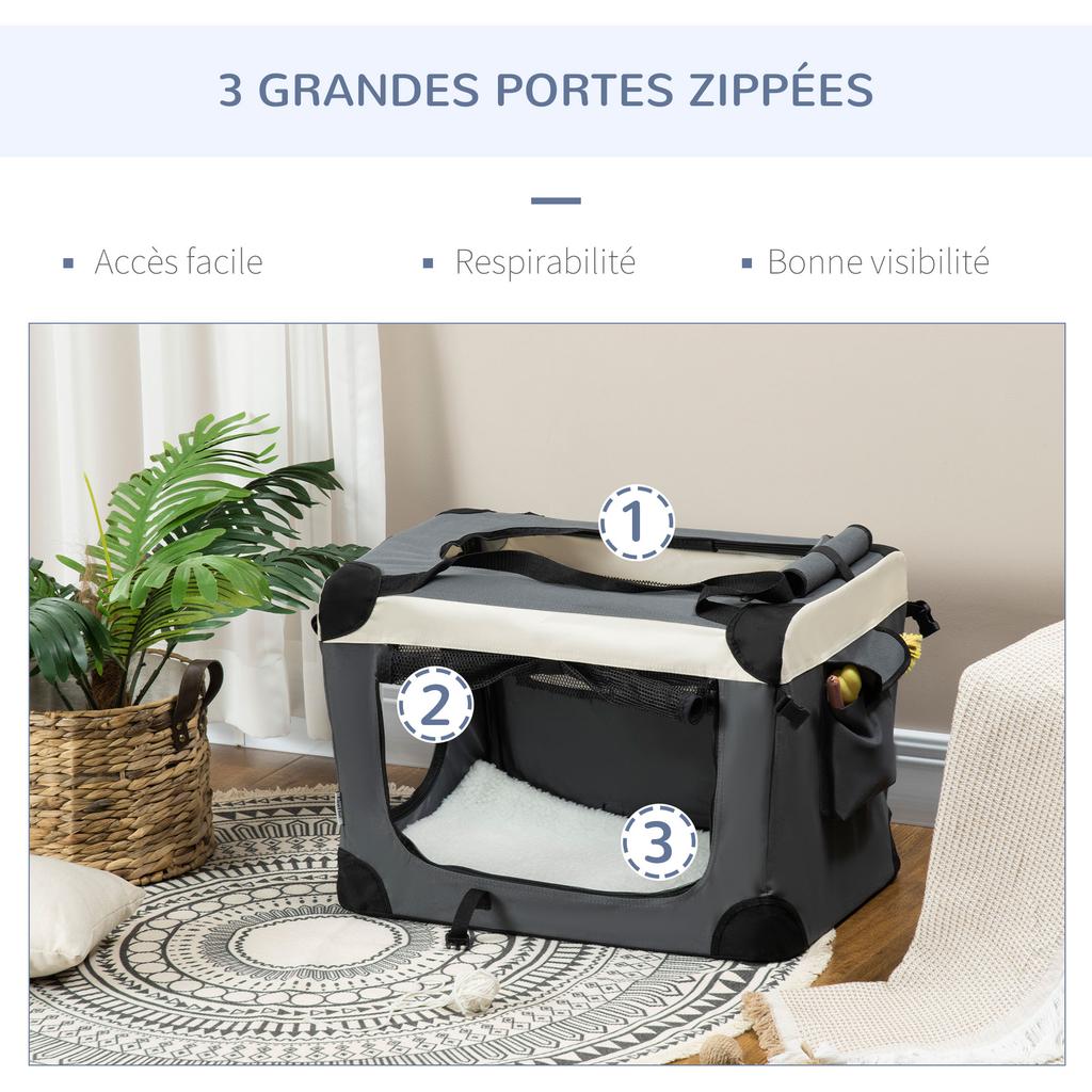 60cm Foldable Pet Carrier, with Cushion, for Miniature Dogs and Cats - Grey