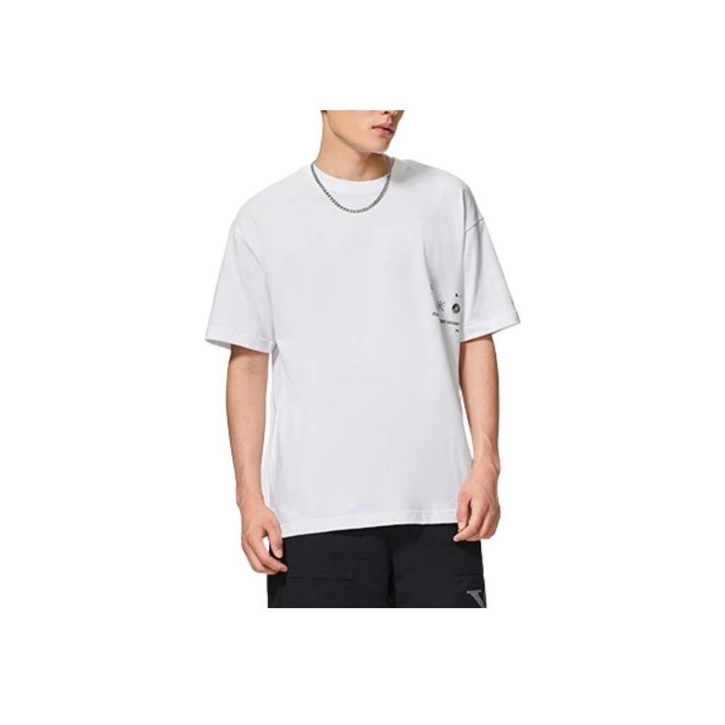 Li-Ning X Glare Artist Collaboration Abstract Back Print Loose Crew Neck T-Shirt Unisex Tops White AHSS649-2