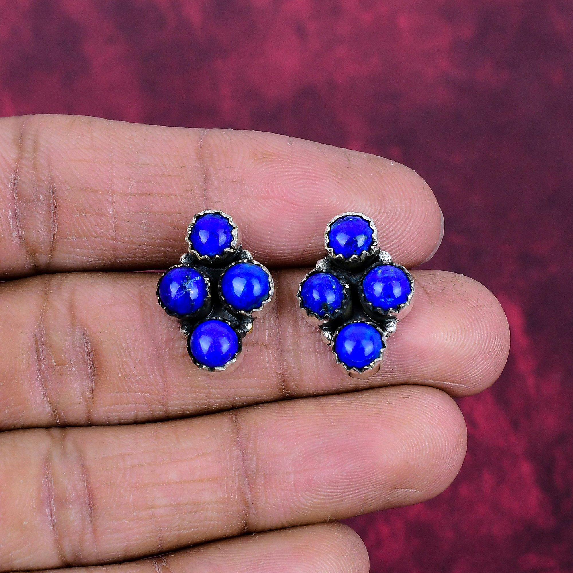 Серьги из лазурита, Ювелирные изделия из драгоценных камней, Серьги из стерлингового серебра 925 пробы, Ювелирные изделия ручной работы, Серьги с камнем рождения, Подарок для него 0.78 Inches