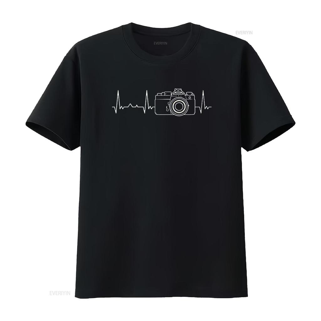 Funny heartbeat Camera Vintage  Womens T Shirt vintage Washed Versatile homme Comfortable Stretched Casual Slightly