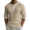 Men's Solid Color Ribbed Textured Button Down Round Neck Long Sleeved Top