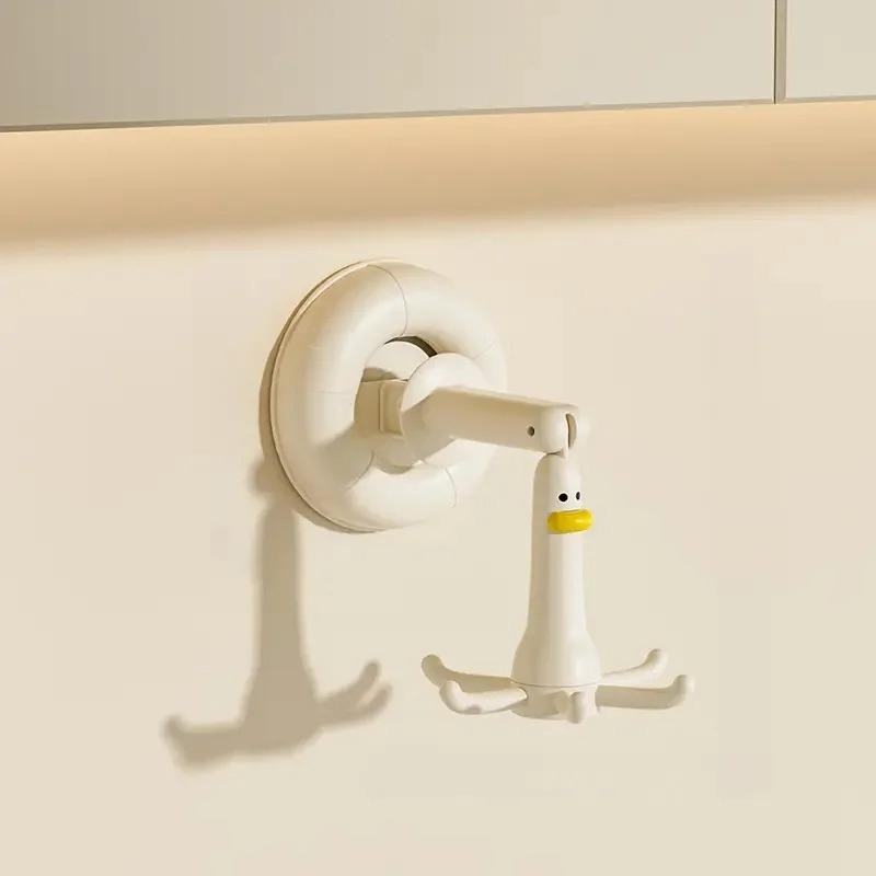 1 pièce Crochets utilitaires réglables avec ventouse Rotation à 360° Design canard Support mural Multifonctionnel Créatif Organisateur de maison