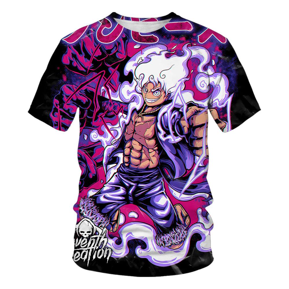 Children's Anime One Piece Luffy 3D Digital Printed Boys' Street Trendy Round Neck Short Sleeved T-shirt