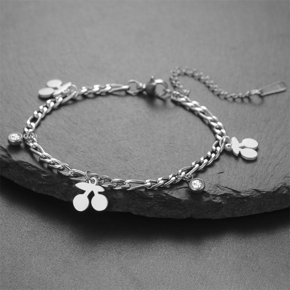 My Shape Cherry Bracelets Stainless Steel for Women Girls Gifts Fruit Pendant Chain Hand Chain Bangle Birthday Gifts Jewelry