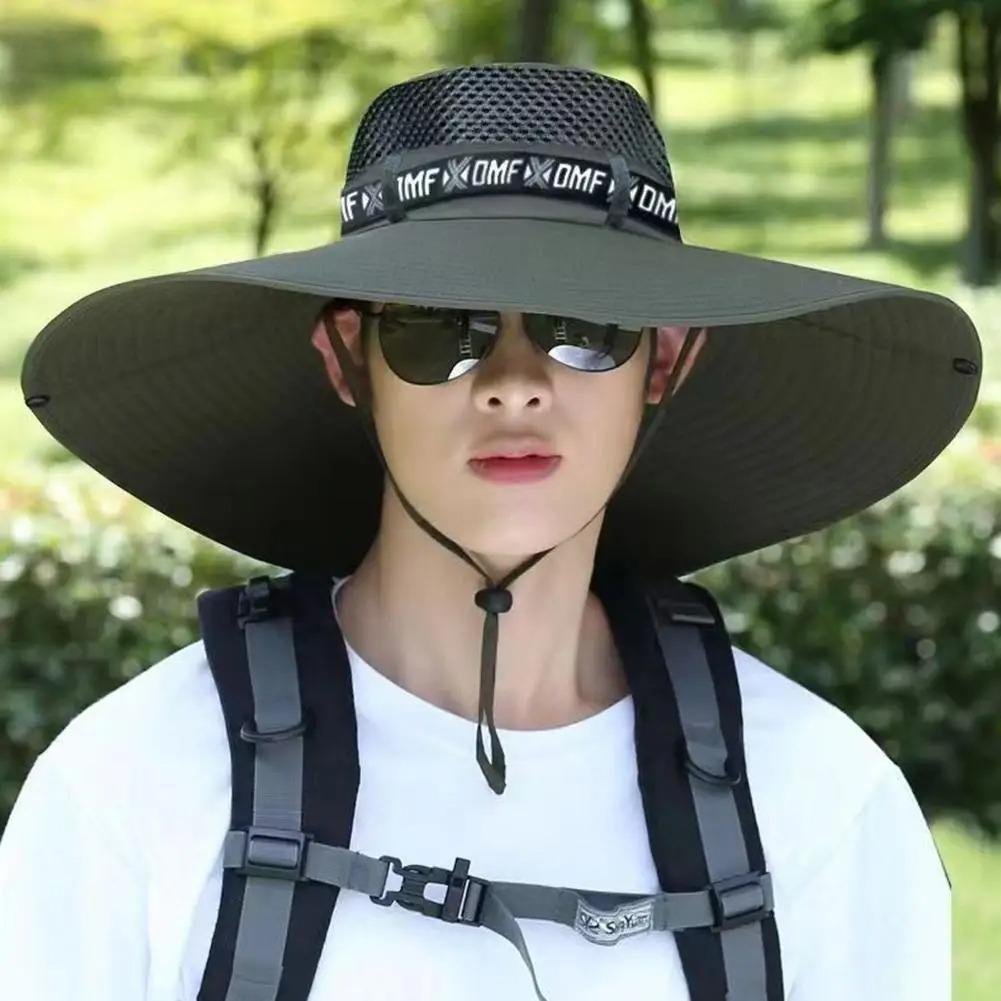 Sommer Großer Sonnenhut Herren Damen Atmungsaktive Angelkappen Sonne UV-Schutz Netz Fischerhut Wandern Outdoor Strandkappe