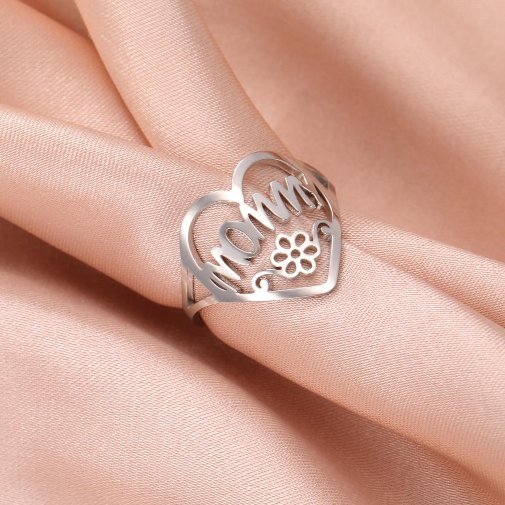Heart Ring for Mom Flower Finger Jewelry MOMMY Stainless Steel Accessories Mother's Day Gift for Women Family Wholesale 2026 New