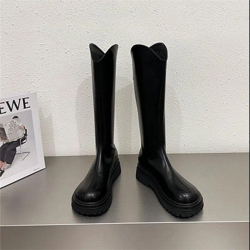 Brown thick-soled small medium tube long boots 2025 autumn and winter women's shoes new tall tube long tube foreign style knight boots