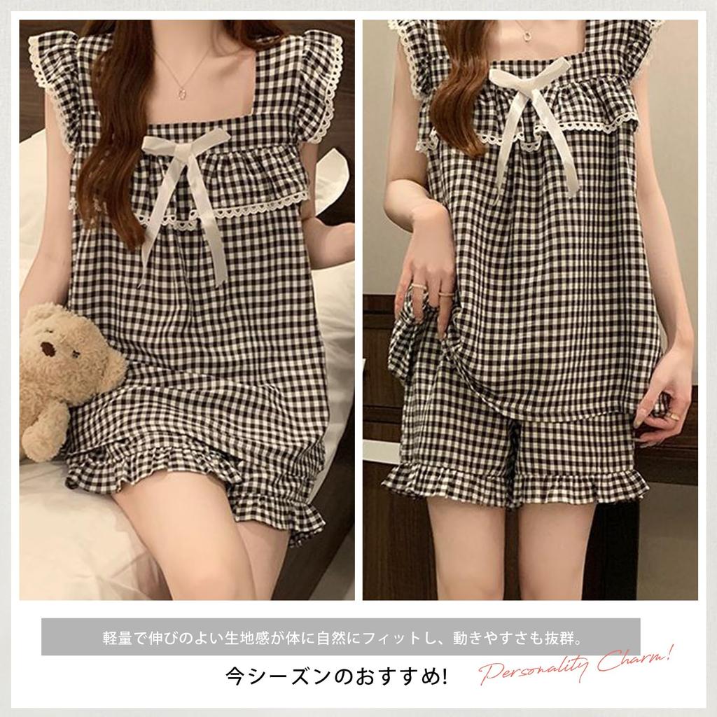 Catorfarious Sleeveless Top and Bottom Set with Sleeveless Loungewear with Square and Set for Spring and Summer Women's Pajamas, Thin, Cups, Shorts,