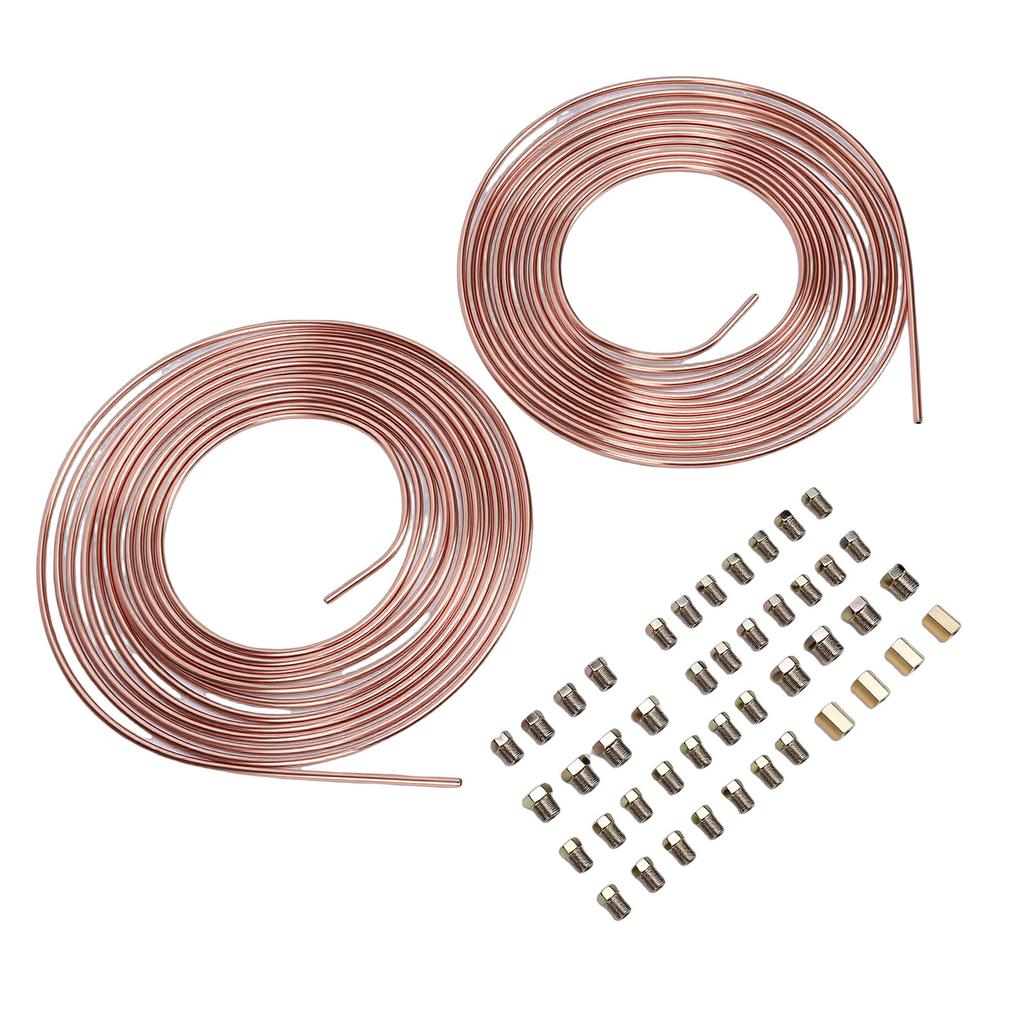 2 Sets 25Ft 3 16in Brake Line Tubing Kit with 32 Fittings 4 Connectors 8 Nuts Galvanized Alloy Brake Line Roll for
