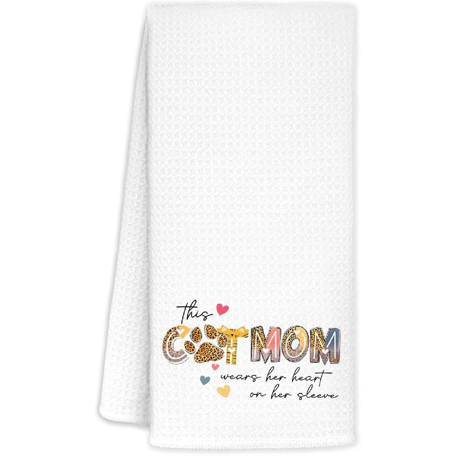 Cat Mom Kitchen Towels, Kitten Cat Lover Gifts Dish Tea Towels for Kitchen Decor, Cat Mom Hand Towels for Bathroom Decor, 16x24 Inch Cat Mom