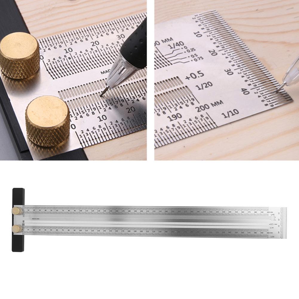 Stainless Steel T Type Hole Ruler Scribing Gauge Woodworking Marking Tool with Automatic