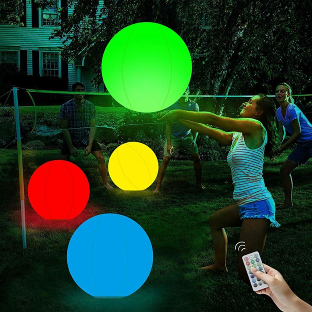 15.7inch LED Beach Ball 16 Colors Changing Light up Pool Ball Remote Control Inflatable IP68 Waterproof Glow in Dark Pool Light
