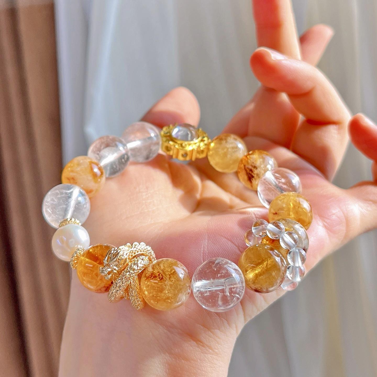 12Mm Natural Yellow Tower Crystal White Crystal Design Bracelet Bracelet