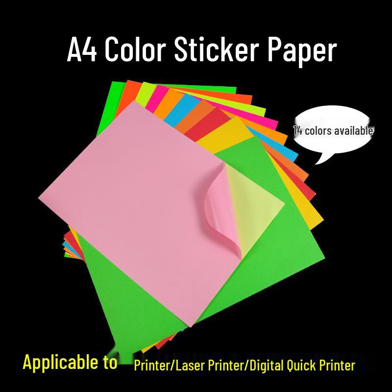 A4 Self-Adhesive Fluorescent Kraft and Matte Glossy Label Sticker Paper, 80g 80g Glossy Adhesive A4*50 sheets (Inkjet) Insert