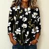 Camiseta Informal para Mujer con Cuello Redondo, Manga Tres Cuartos, Estampado Floral, para Uso Diario, Tejido Ligero y Suave, Diseño de Corte Holgado