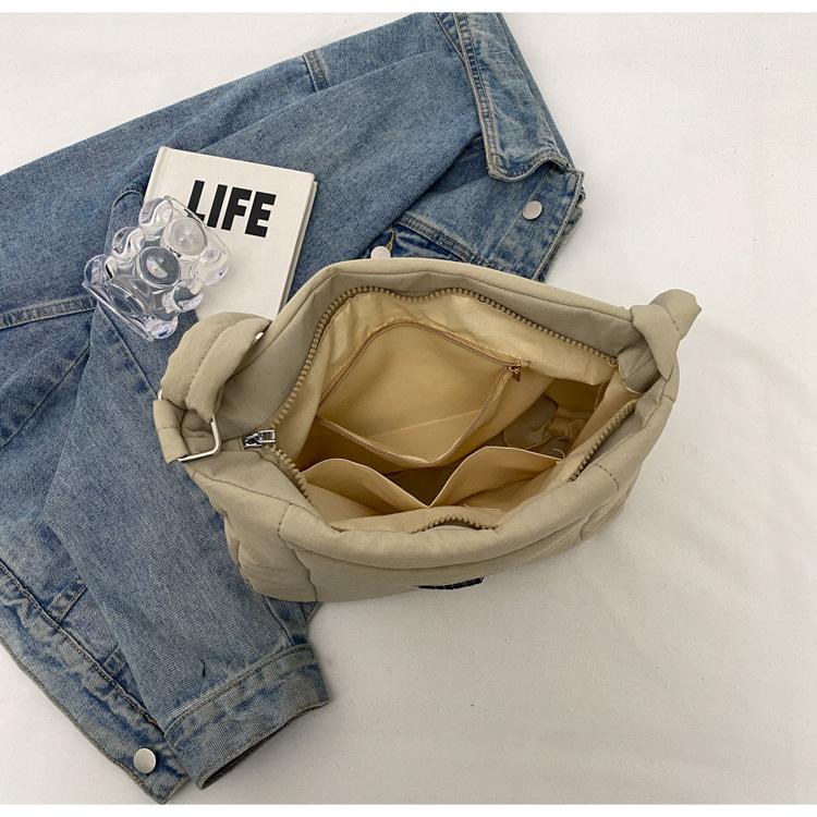 Lightweight Down Cotton Crossbody Bag Student Commuter Unisex Tote Bag Nylon Cloth Shoulder Bag