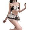Kitty Maid Dress Sexy Cute Hanging Neck Split Sweet Pure Desire Bow Mesh Skirt See-through Dress Girl Game Party Play UniformSet
