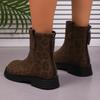 Fashion Leopard Print New Round Toe Square Heel Versatile Classic Women's Mid-leg Boots