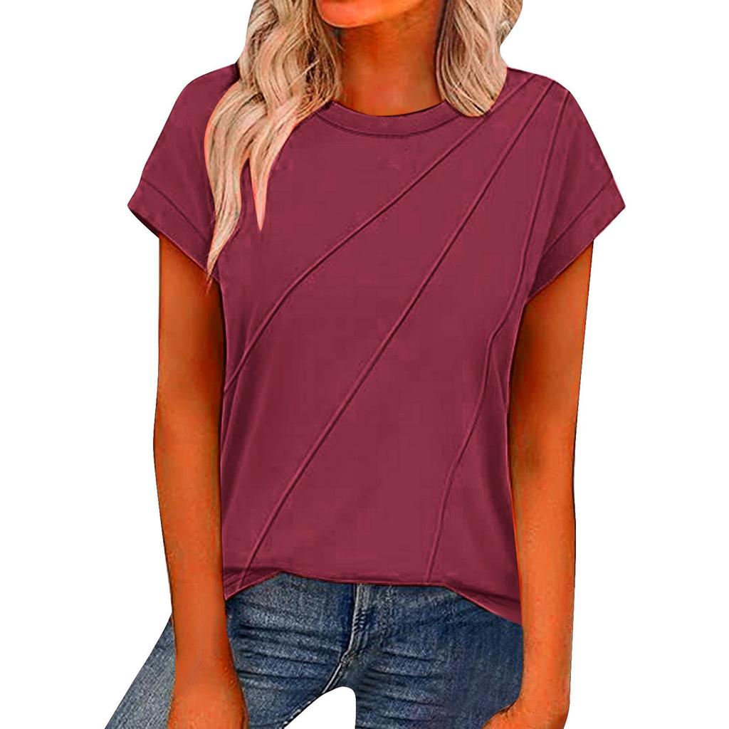 Women's Fashion Casual Slim Fit Waist Cap Sleeve Round Neck T-Shirt Top