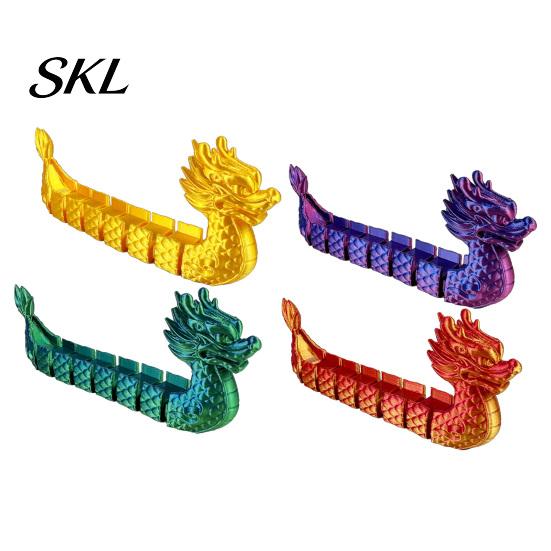 Handcrafted Dragon Boat Ornament 3D Printed Articulated Figurine, Gradient Metallic Statue with Flexible Bendable Body, Colorful Traditional Festival