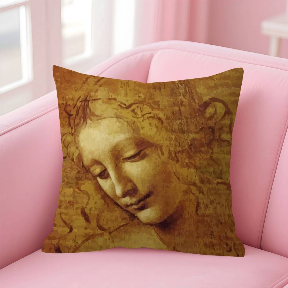 Wearing Pearls Girl painting Double-sided Printed pillow cover Short plush Suitable living rooms bedrooms throw cushion cover