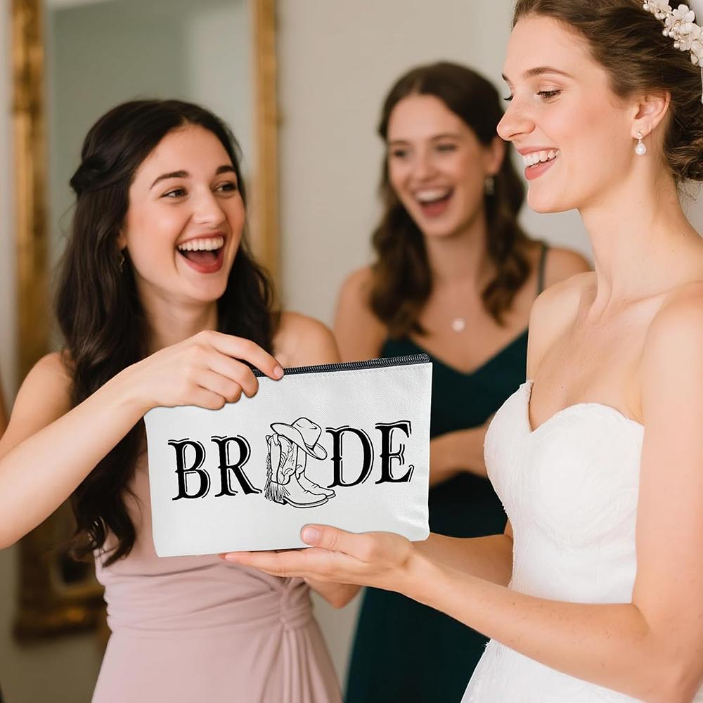 Wedding Cosmetic Bags Bride Cowboy Hat & Boots Makeup Bag for Bachelorette Party Bridal Shower Gifts Western Bridesmaid Gift