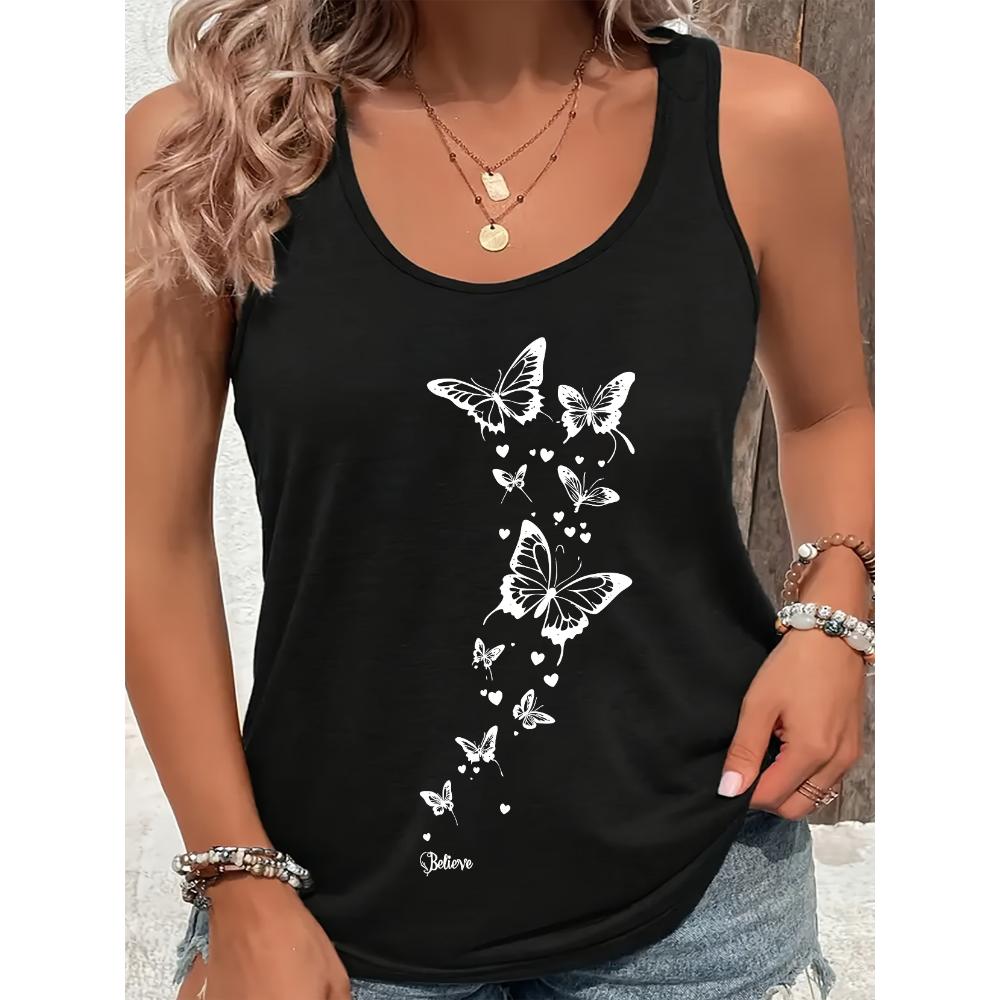 Loose plus size wing pattern printed round neck white vest summer casual sleeveless top women's clothing