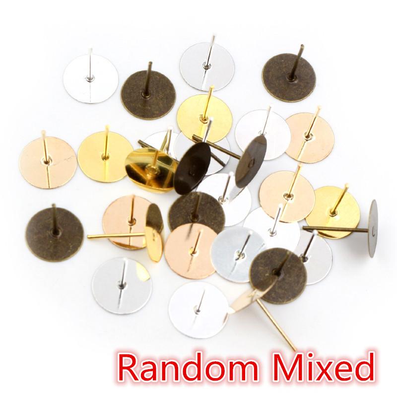 

4mm 6mm 8mm 10mm 12mm 100pcs/Lot 5 Colors Plated Stainless Iron Earring Studs blank base Earring Post (with Stopper) Base 4mm