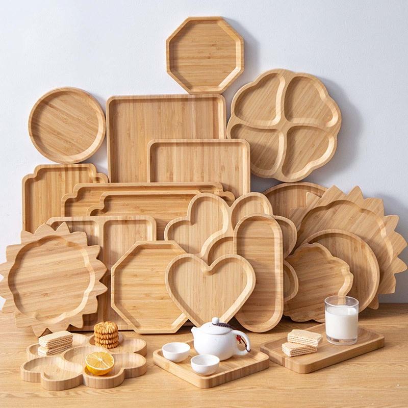 Japanische Holzschale Blume-förmige Dessertplatte Speiseplatte Trockenfruchtschale Walnussholz Bambus Teeschale Platte