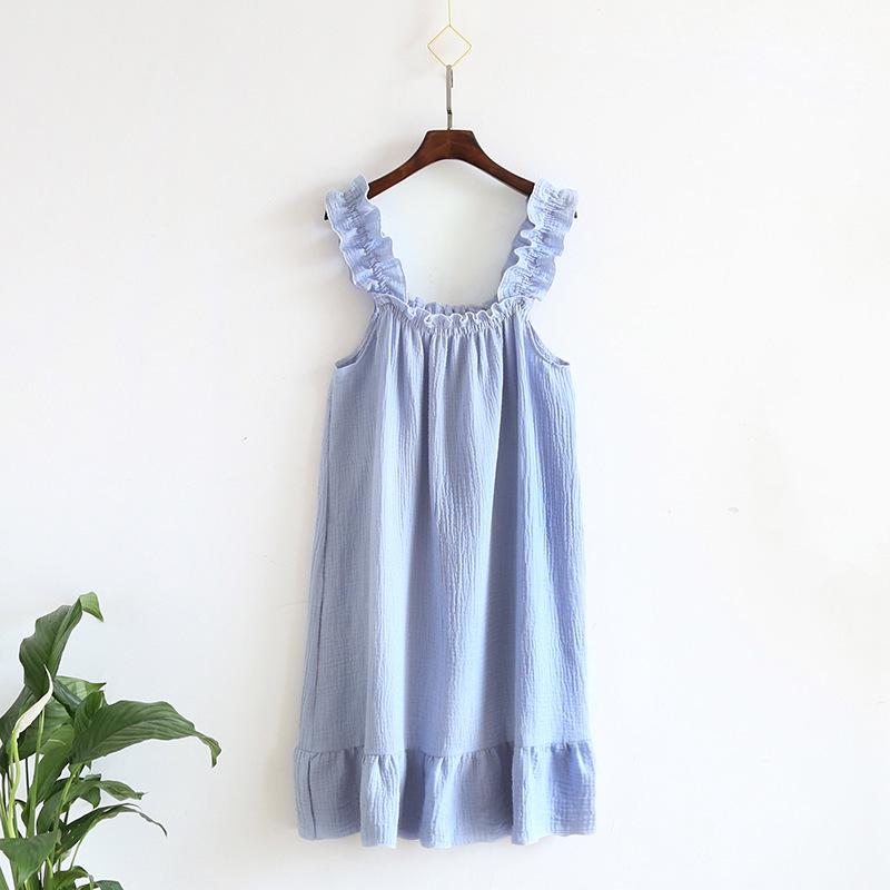 Women's Polka Dot Cotton Gauze Nightdress - Summer Sling, Mid-Length, Sweet & Lovely Pajamas