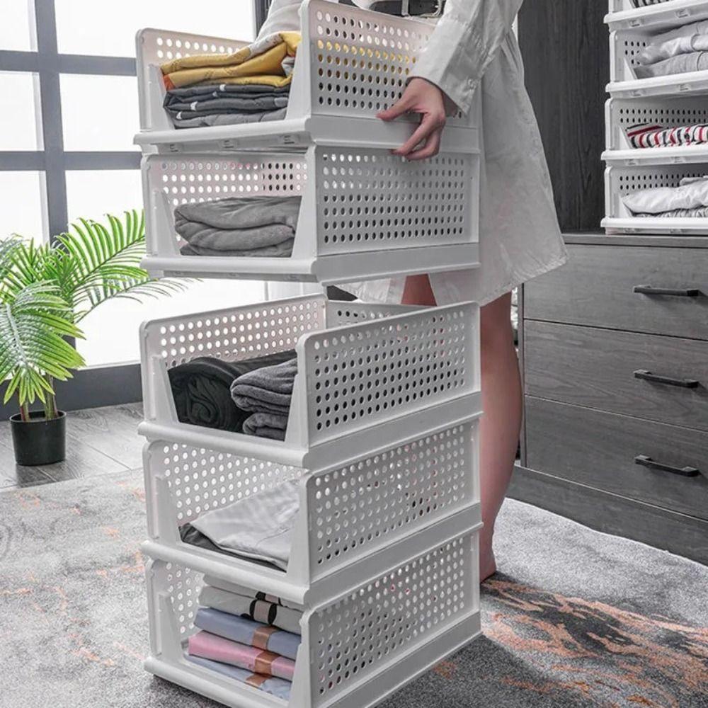 Plastic Drawer Organizer Stackable Multi-Function Storage Baskets Foldable Large Capacity Wardrobe Storage Box Bathroom