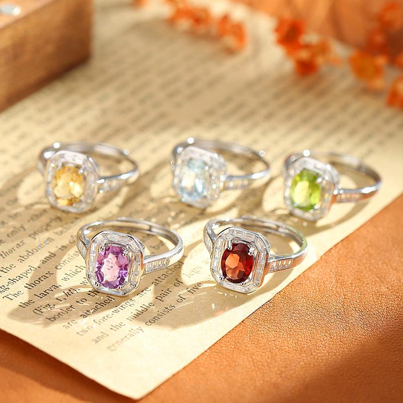 New Arrival S925 Sterling Silver Ring 68mm Oval Natural Stone Luxury Inlaid Light Luxury Crystal Women Fine Jewelry