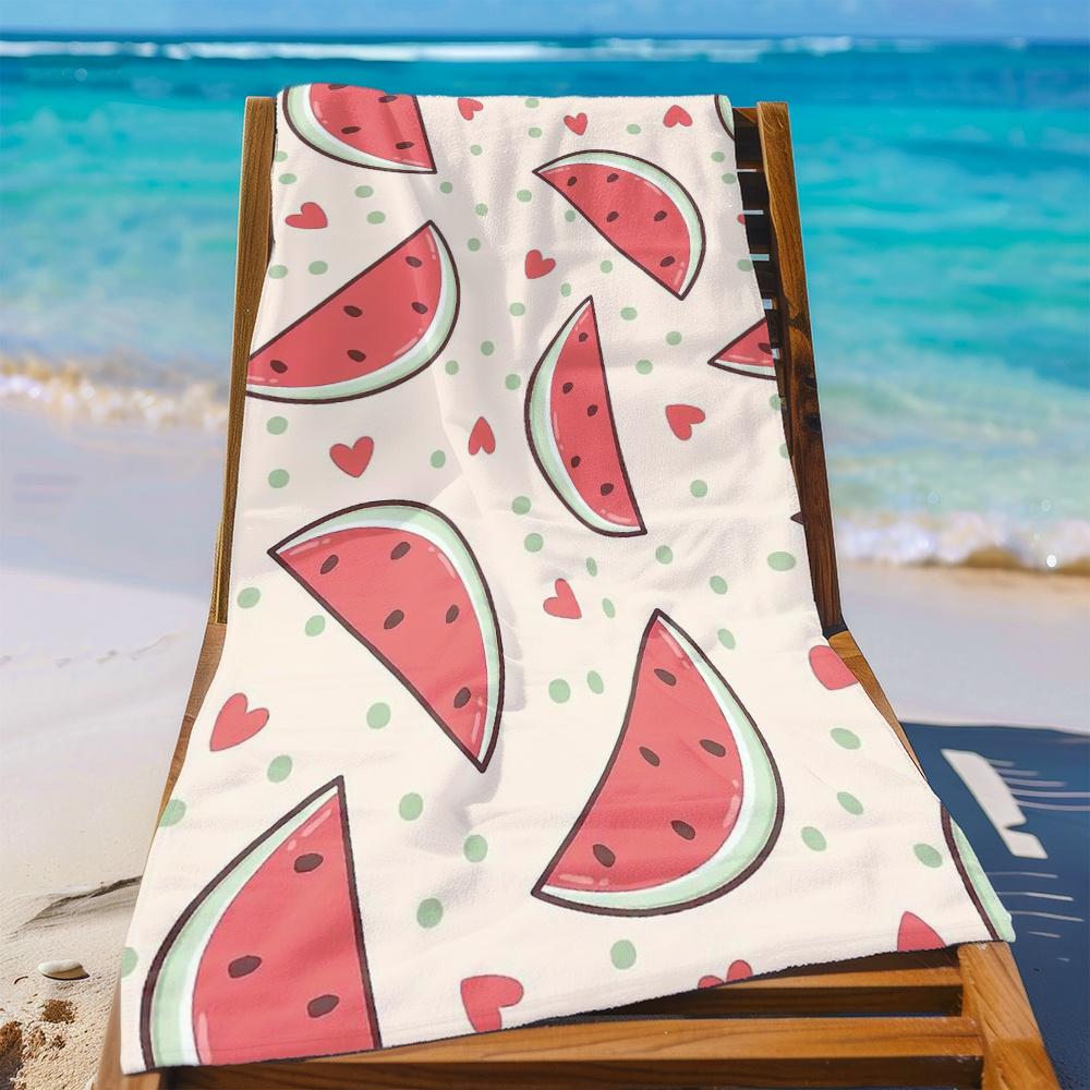 Una Toalla de Playa de Microfibra con Diseño de Sandía, Perfecta para Disfrutar del Verano Junto al Océano, Moderna y Muy Absorbente