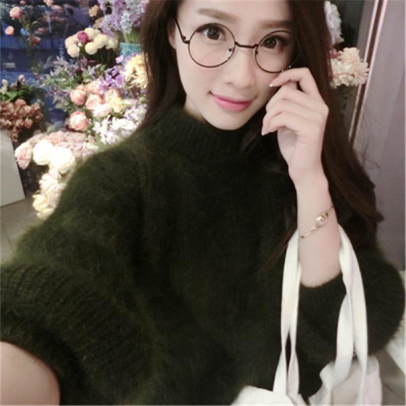 2026 Korean Lantern Sleeve Faux Mink Velvet Loose Knit Pullover Sweater for Women