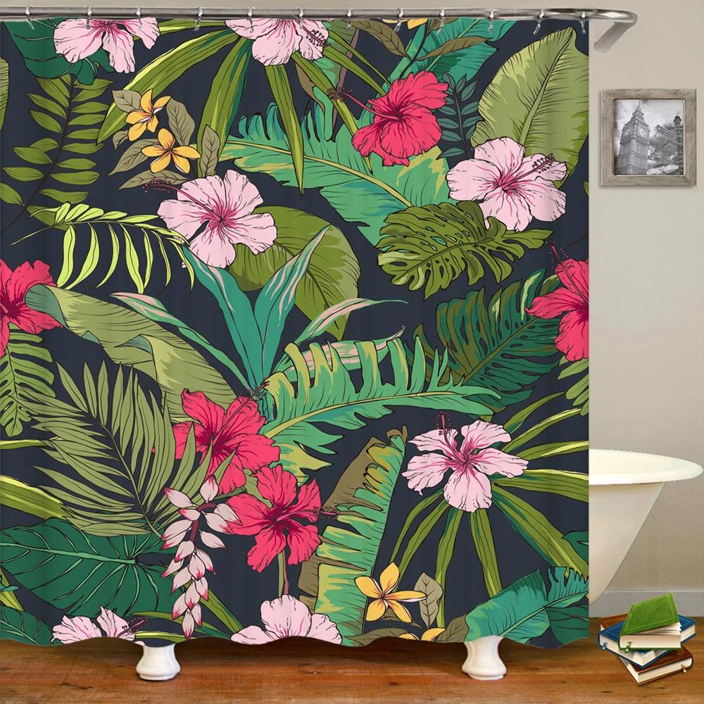 

Водонепроницаемая ткань Занавеска для душа Цветы с рисунком Цветная Занавески для душа с 12 крючками Разный размер Экран для ванной W90xH180cm