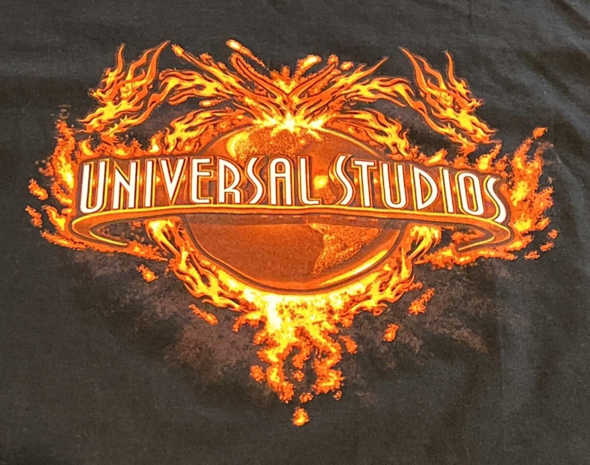 Vintage Universal Studios Men’s XL Black T Shirt Flaming World Unisex T-Shirt XXXL