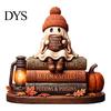 Handmade Carved Wood Figures Wooden Autumn Figurine for Thanksgiving And Halloween Decor, Retro Fall Reading Character Ornaments Table Decor